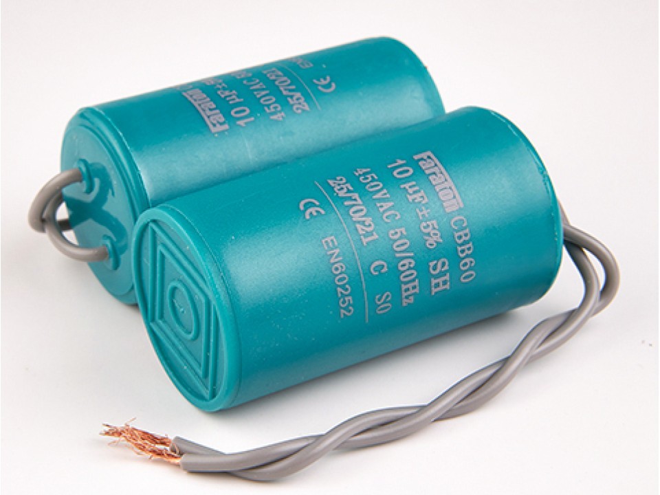 10мкф 450VAC 5% (35Х60) 50-60Hz CBB60-K гибк.выв. пусковой конденсатор FARATON CBB60-K106J450V035060 (арт. 292681)