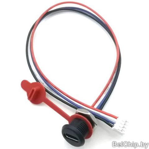 JQ-118D / гнездо USB C на корпус, водонепроницаемый c проводом и разъемом PH 2.0 4pin (C41)
