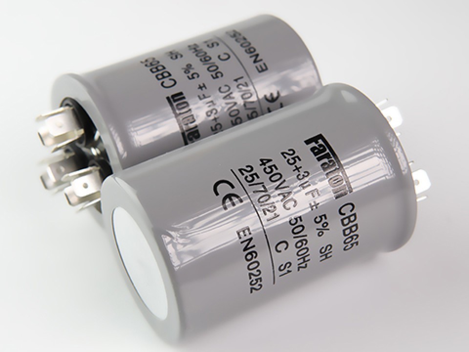 25+3,0мкф 450VAC 5% (50Х75) CBB65-C (3 выв.) клеммы пусковой конденсатор FARATON CBB65-C256+305J450 (арт. 293211)