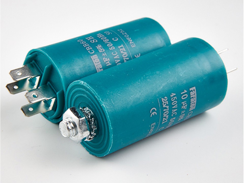 10мкф 450VAC 5% (35Х65) CBB60-E КЛЕММЫ+БОЛТ пусковой конденсатор FARATON CBB60-E106J450V035065 (арт. 292310)