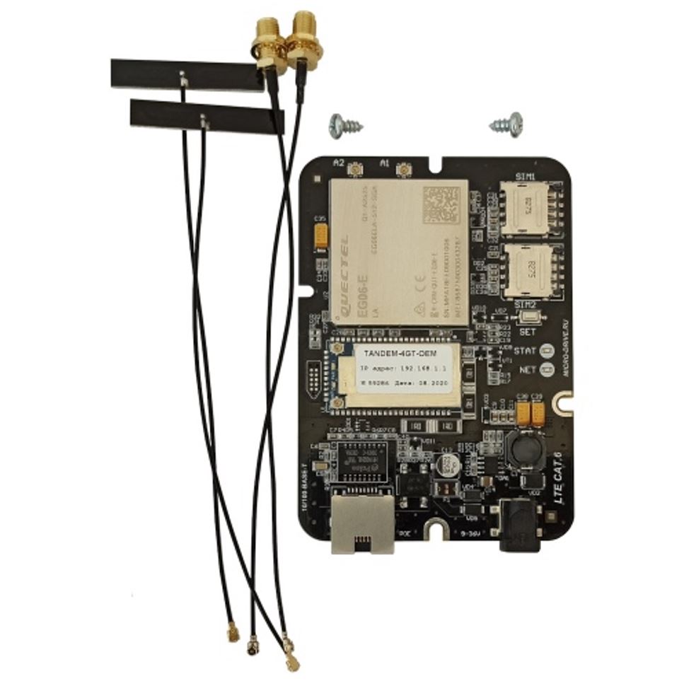 Комплект: Роутер Tandem-4GT-OEM-11, Переходники - пигтейлы UFL-F/SMA-F 15 см 2шт., Саморезы для крепления в корпус 2шт., Wi-Fi антенна диполь c разъемом UFL 2шт.